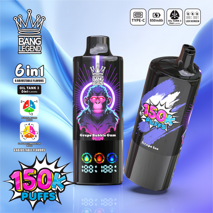 Bang Legend 150000 150K Puffs 6 in 1 Flavors Newest Original Rechargeable LED Display Disposable Vape