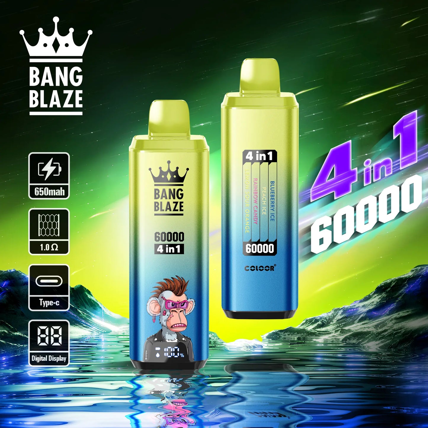 Bang Blaze 60000 – 4 flavors in a single device! 🔥 Fast shipping in 1–5 days. 🚚 Tax- and duty-free. 💨 Up to 60,000 puffs of pure flavor! Buy it now and save! ⚡