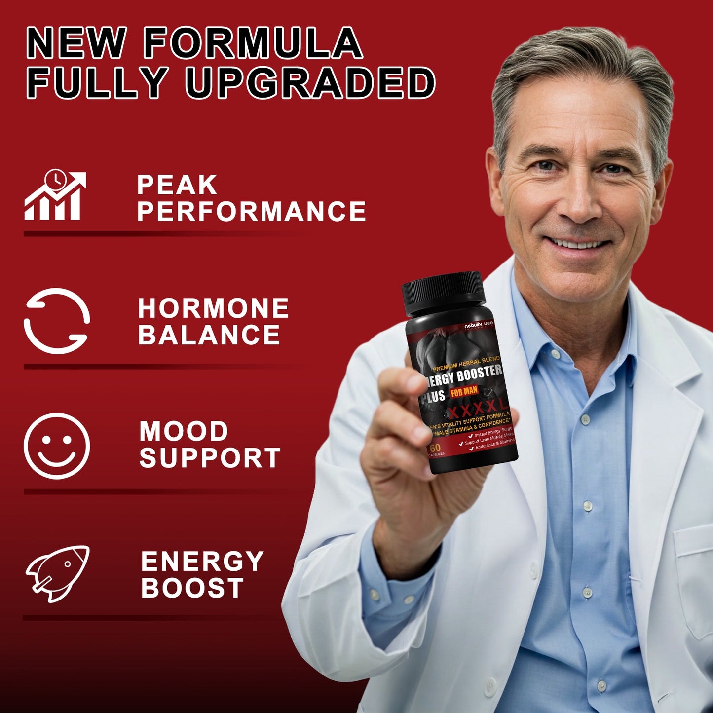 Männer Vitamin-Energie-Ergänzung 60 Tabletten - Energie-Booster Plus für Männer, unterstützt die männliche Ausdauer & Selbstvertrauen. Ausdauer & Leistungsfähigkeit