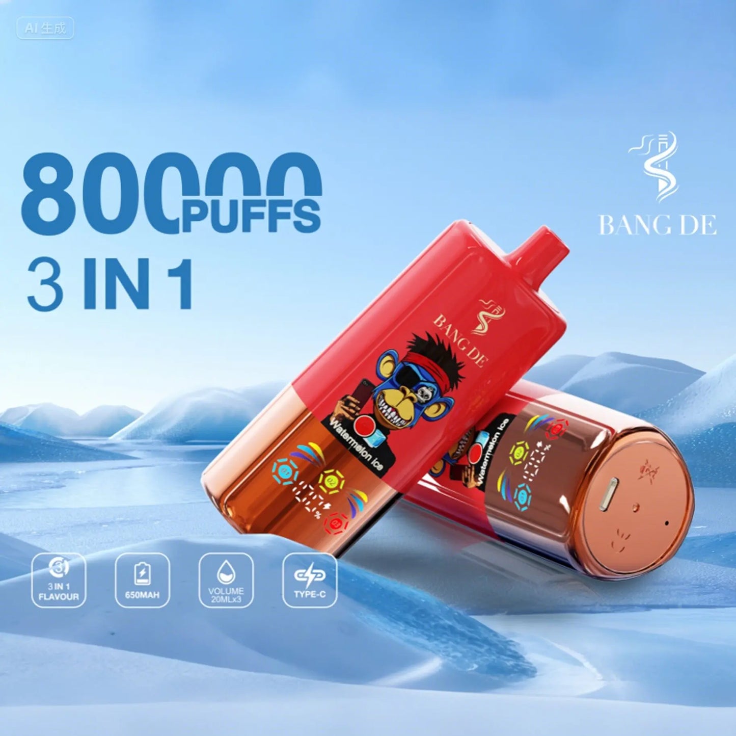 Bang DE 80000 80k Puffs 3 in 1 Flavors Newest Original Rechargeable LCD Display Disposable Vape